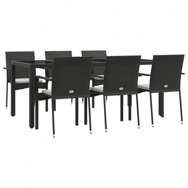 7 pcs conjunto de jantar p/ jardim c/ almofadões vime PE preto M 3
