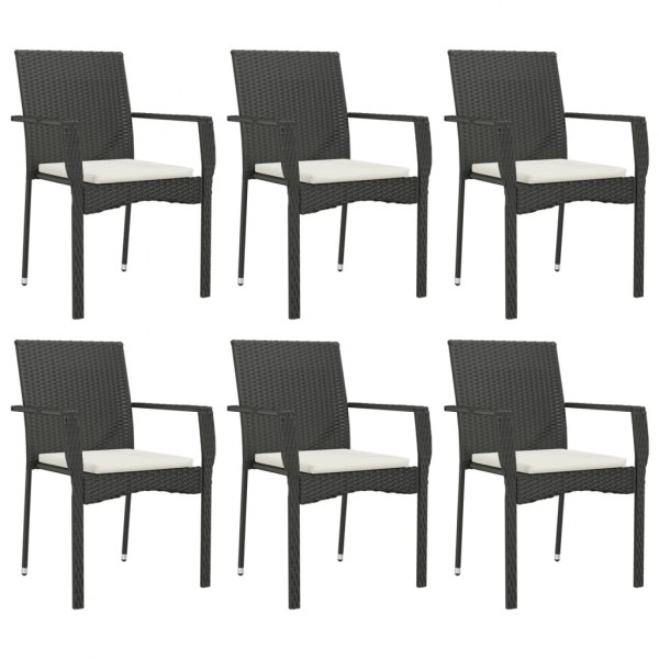 7 pcs conjunto de jantar p/ jardim c/ almofadões vime PE preto M 4