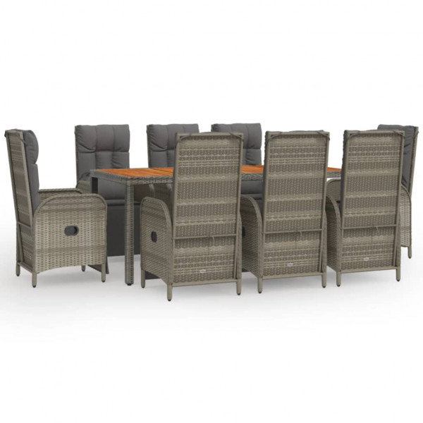 Set comedor jardín 9 pzas y cojines ratán sintético gris M 2