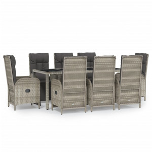 Set comedor jardín 9 pzas y cojines ratán sintético gris H