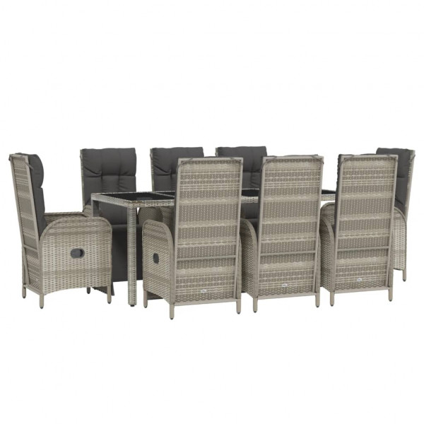 Set comedor jardín 9 pzas y cojines ratán sintético gris M 3