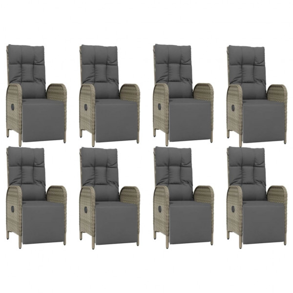 9 pcs conjunto de jantar p/ jardim c/ almofadões vime PE cinza M 4