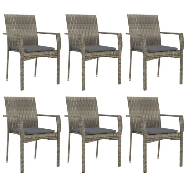 Set comedor jardín 7 pzas y cojines ratán sintético gris M 4