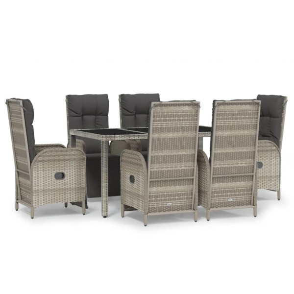 Set comedor jardín 7 pzas y cojines ratán sintético gris M 2