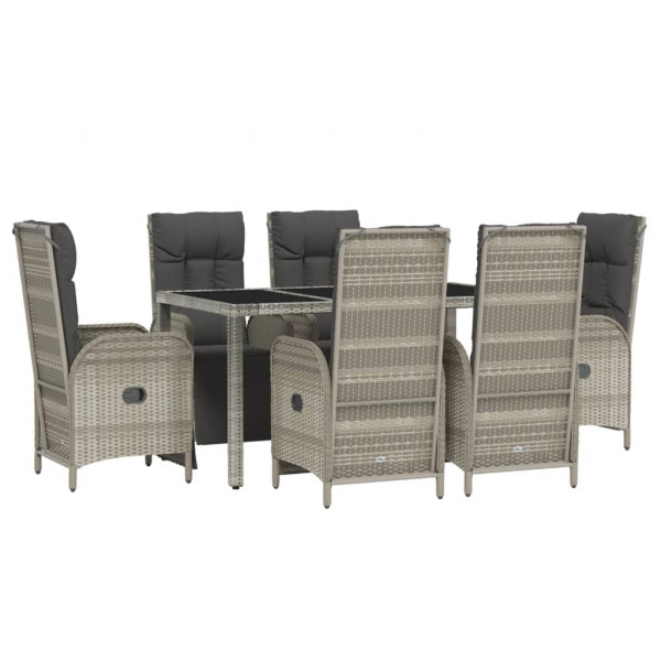 Set comedor jardín 7 pzas y cojines ratán sintético gris M 3