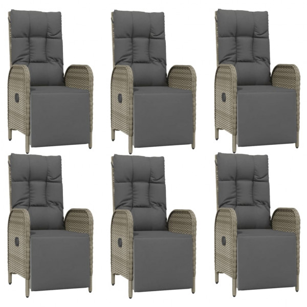 7 pcs conjunto de jantar p/ jardim c/ almofadões vime PE cinza M 4