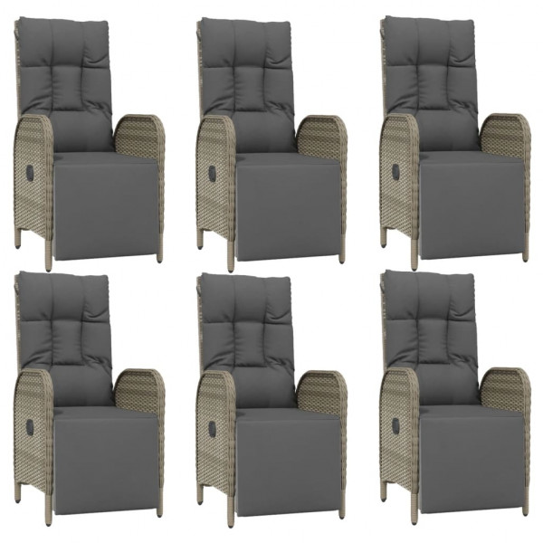 7 pcs conjunto de jantar p/ jardim c/ almofadões vime PE cinza M 4