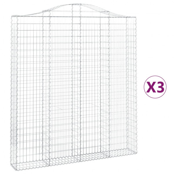 Cestas de gaviones 3 uds forma de arco hierro 200x30x220/240 cm M 2