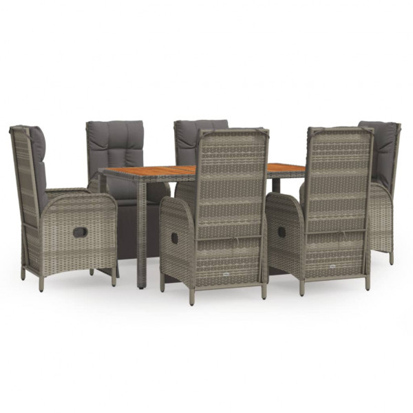 7 pcs conjunto de jantar p/ jardim c/ almofadões vime PE cinza M 2