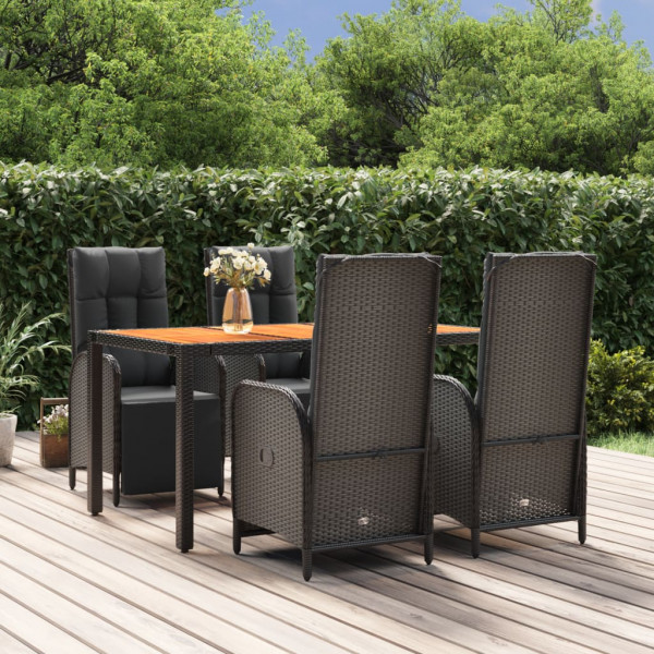 Set de muebles jardín 5 pzas con cojines ratán sintético negro D