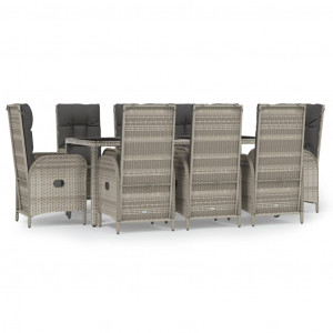 Set comedor jardín 9 pzas y cojines ratán sintético gris H