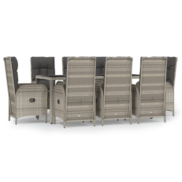 Set comedor jardín 9 pzas y cojines ratán sintético gris M 2