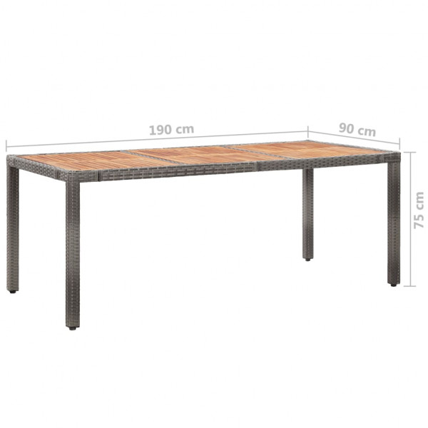 Mesa de jardín madera acacia ratán sintético gris 190x90x75 cm M 4