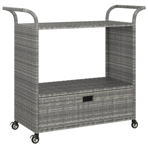 Carrito de bar con cajón ratán sintético gris 100x45x97 cm M 2