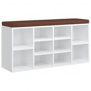 Banco zapatero madera contrachapada blanco brillo 103x30x48 cm H