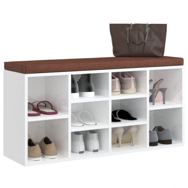 Banco zapatero madera contrachapada blanco brillo 103x30x48 cm M 3