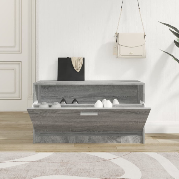 Banco zapatero madera contrachapada gris Sonoma 80x24x45 cm M 3