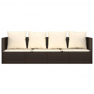 Sofá tumbona de jardín con cojines ratán sintético marrón H