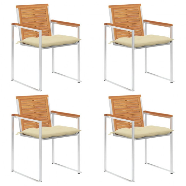 Sillas de jardín y cojines 4 unidades madera maciza de acacia D