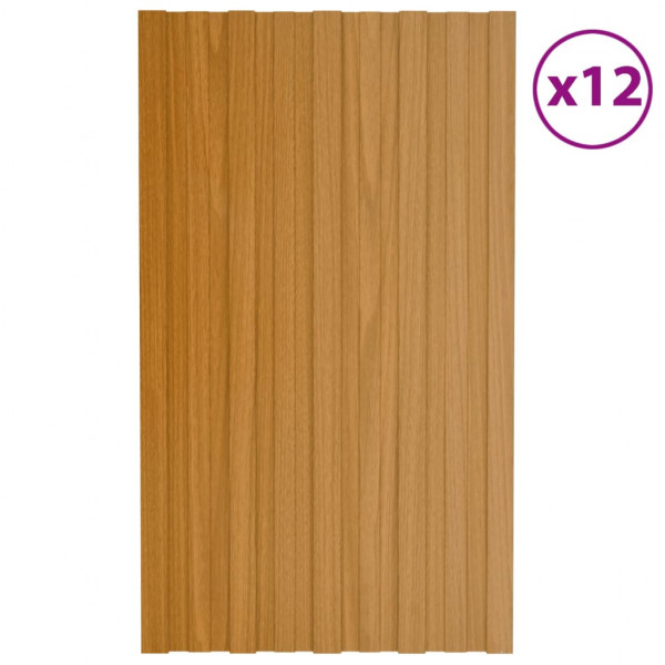 Panel de tejado acero galvanizado color madera 12 uds 80x45 cm D
