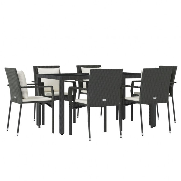 7 pcs conjunto de jantar p/ jardim c/ almofadões vime PE preto M 3