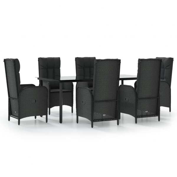 Set de comedor de jardín 7 pzas y cojines ratán sintético negro M 2