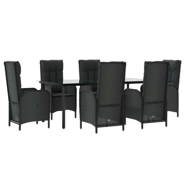 7 pcs conjunto de jantar p/ jardim c/ almofadões vime PE preto M 3