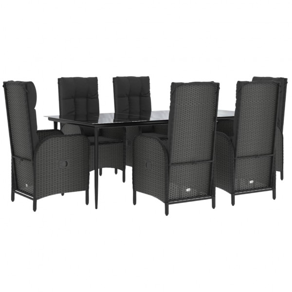Set de comedor de jardín 7 pzas y cojines ratán sintético negro M 3