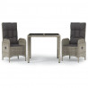 Set comedor de jardín 3 piezas con cojines ratán sintético gris 2
