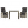 Set comedor de jardín 3 piezas con cojines ratán sintético gris 3