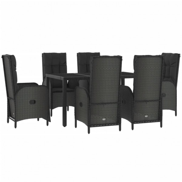 Set de comedor de jardín 7 pzas y cojines ratán sintético negro M 3