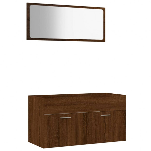 Set de muebles baño 2 pzas madera contrachapada marrón roble M 2