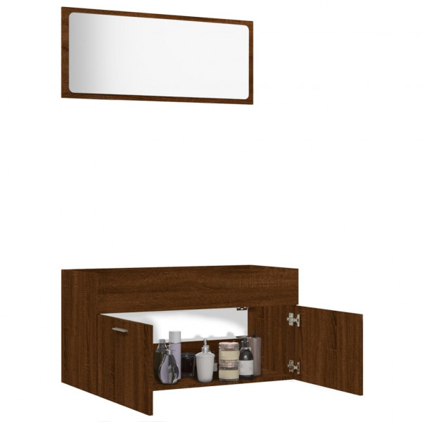 Set de muebles baño 2 pzas madera contrachapada marrón roble M 4