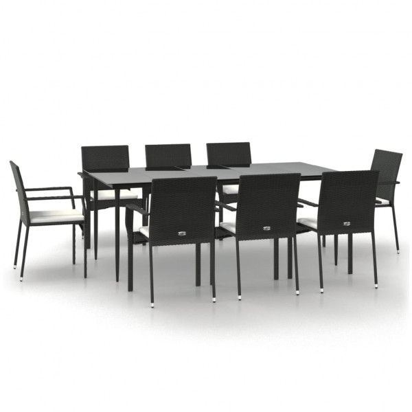 Set de comedor de jardín 9 pzas y cojines ratán sintético negro M 2