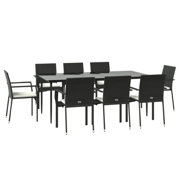Set de comedor de jardín 9 pzas y cojines ratán sintético negro M 3