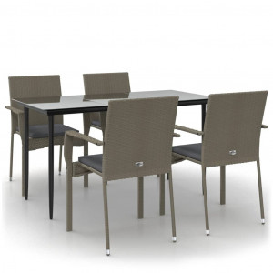 5 pcs conjunto jantar jardim c/ almofadões vime PE preto/cinza H