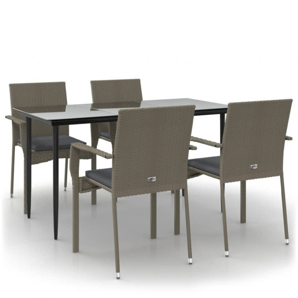 Set comedor jardín 5 pzas y cojines ratán sintético negro gris M 2