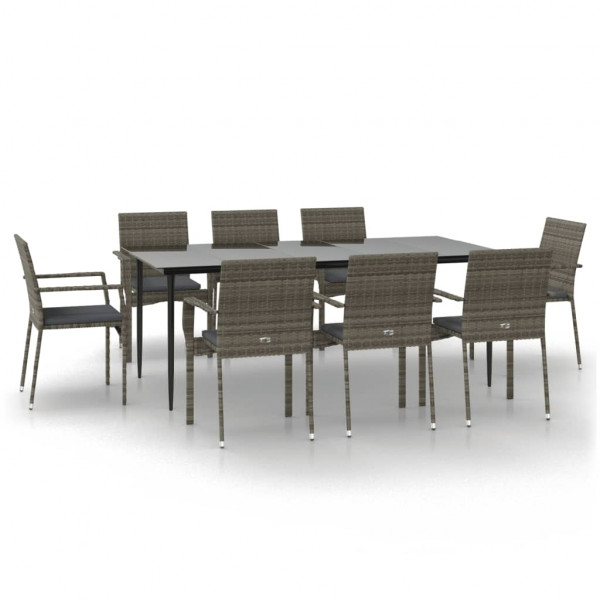 Set comedor jardín 9 pzas y cojines ratán sintético negro gris M 2