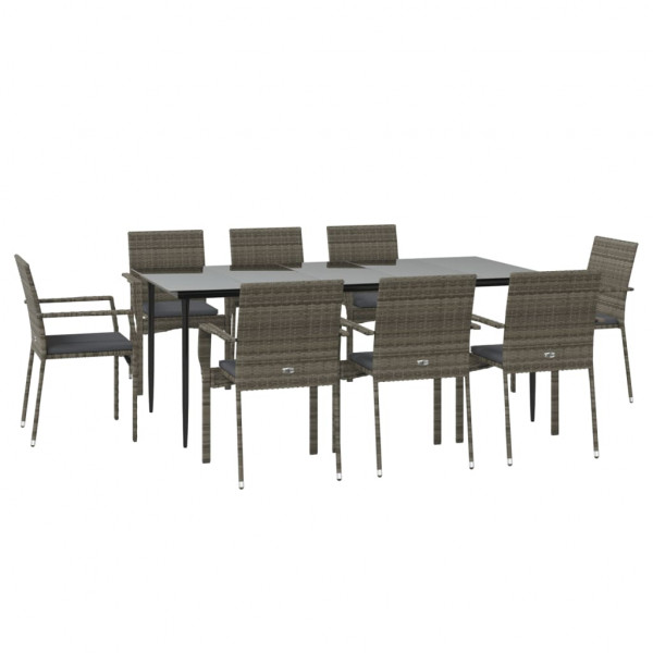 Set comedor jardín 9 pzas y cojines ratán sintético negro gris M 3