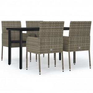 5 pcs conjunto jantar jardim c/ almofadões vime PE preto/cinza H