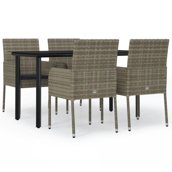 Set comedor jardín 5 pzas y cojines ratán sintético negro gris M 2