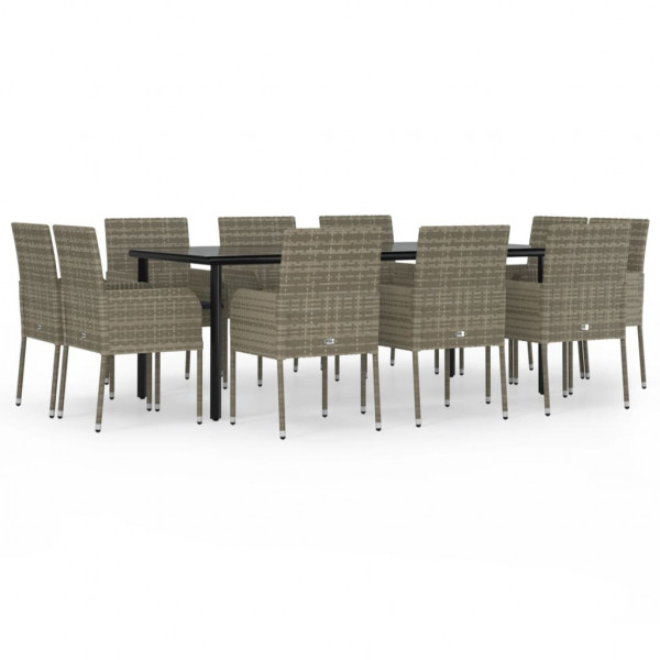 Set comedor jardín 11 pzas y cojines ratán sintético negro gris M 2