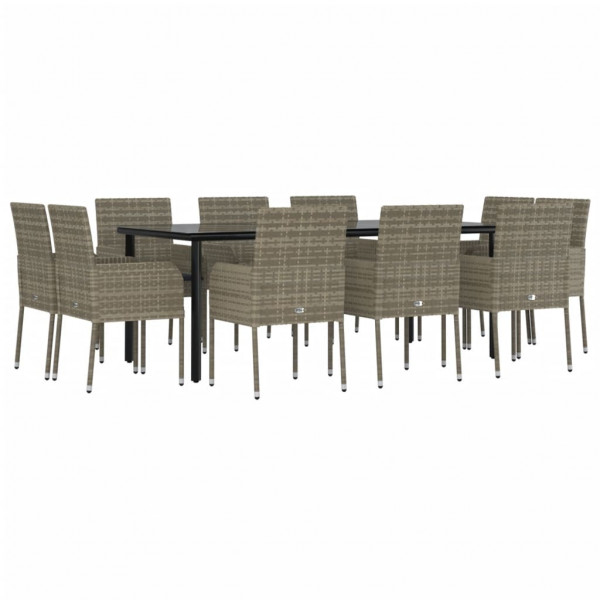 Set comedor jardín 11 pzas y cojines ratán sintético negro gris M 3