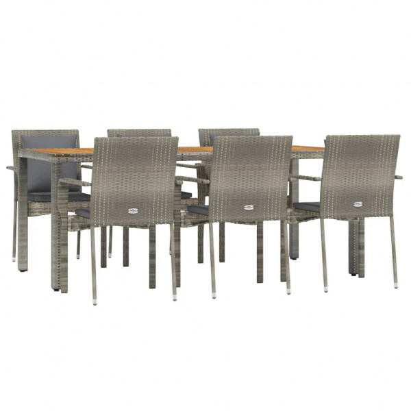Set comedor jardín 7 pzas y cojines ratán sintético gris M 3