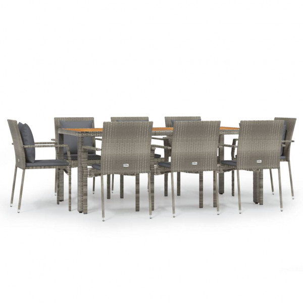 Set comedor jardín 9 pzas y cojines ratán sintético gris M 2