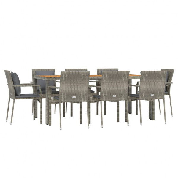 Set comedor jardín 9 pzas y cojines ratán sintético gris M 3