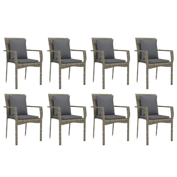 Set comedor jardín 9 pzas y cojines ratán sintético gris M 4