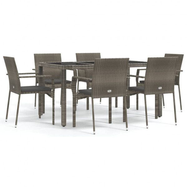 Set comedor jardín 7 pzas y cojines ratán sintético gris M 2
