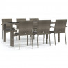 7 pcs conjunto de jantar p/ jardim c/ almofadões vime PE cinza 2