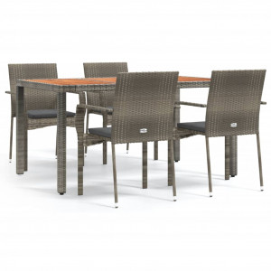 5 pcs conjunto de jantar p/ jardim c/ almofadões vime PE cinza H